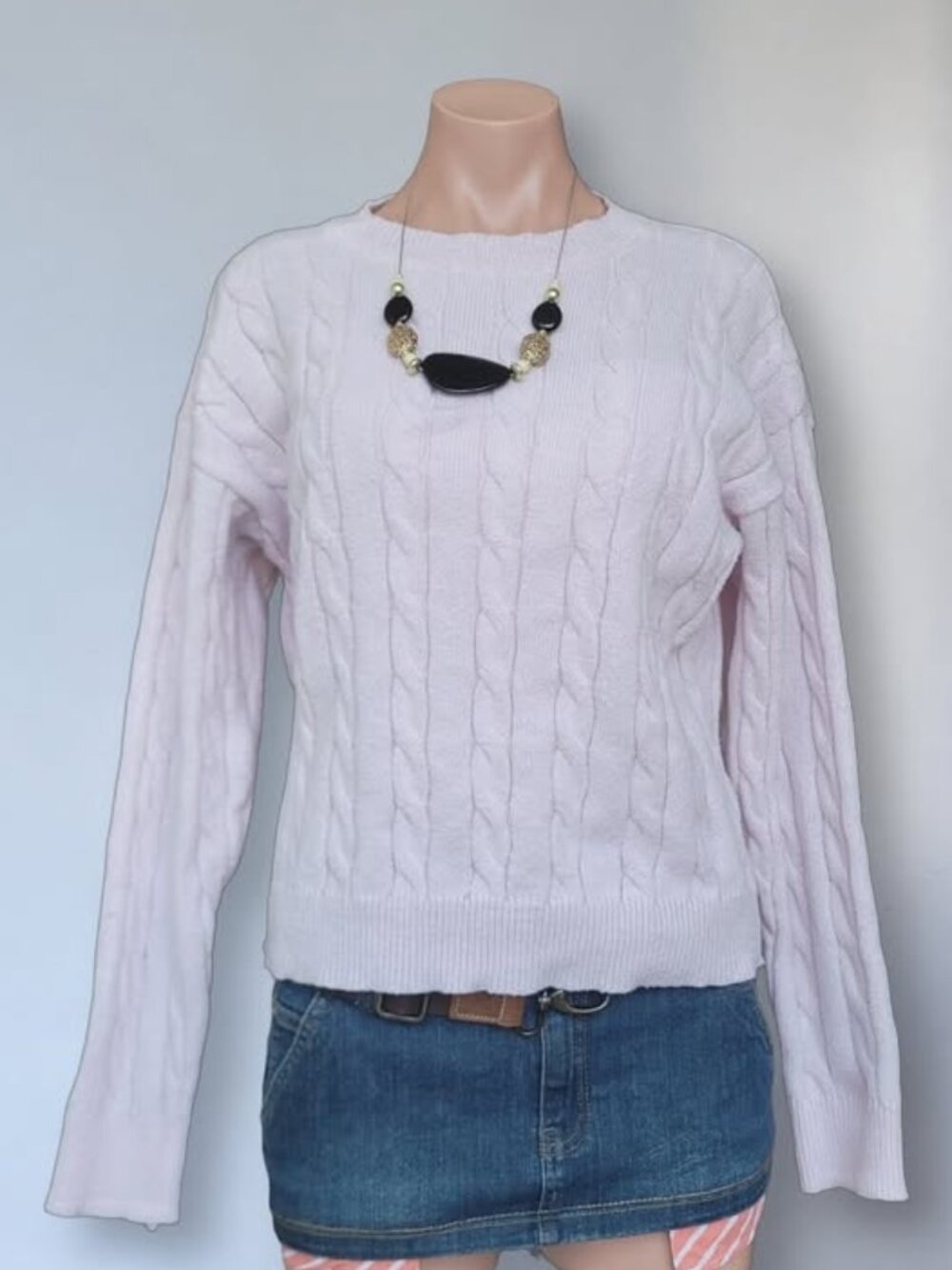 Vintage Pink Cable Knit Crewneck Sweater (OS)